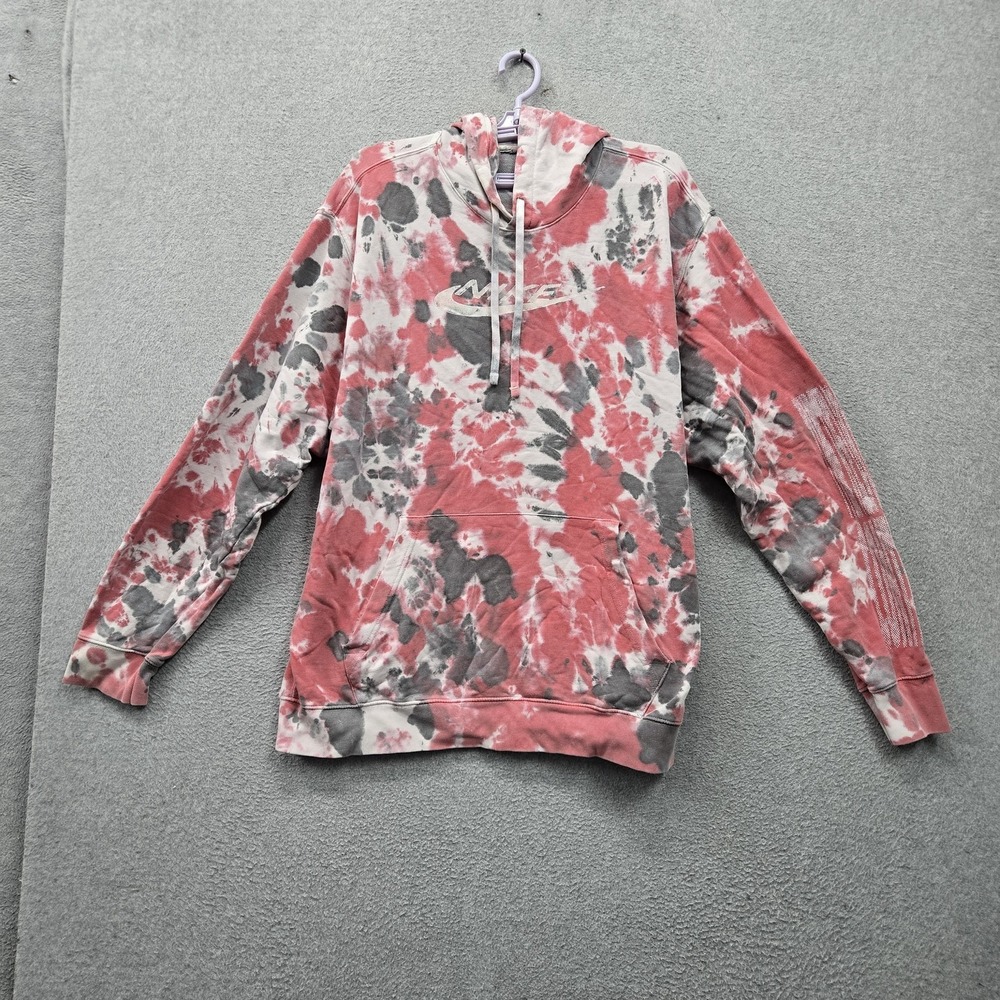 Nike Men Hoodie XL Pink Embroidered Tie Dye Nike Swoosh Club Fleece Pullover